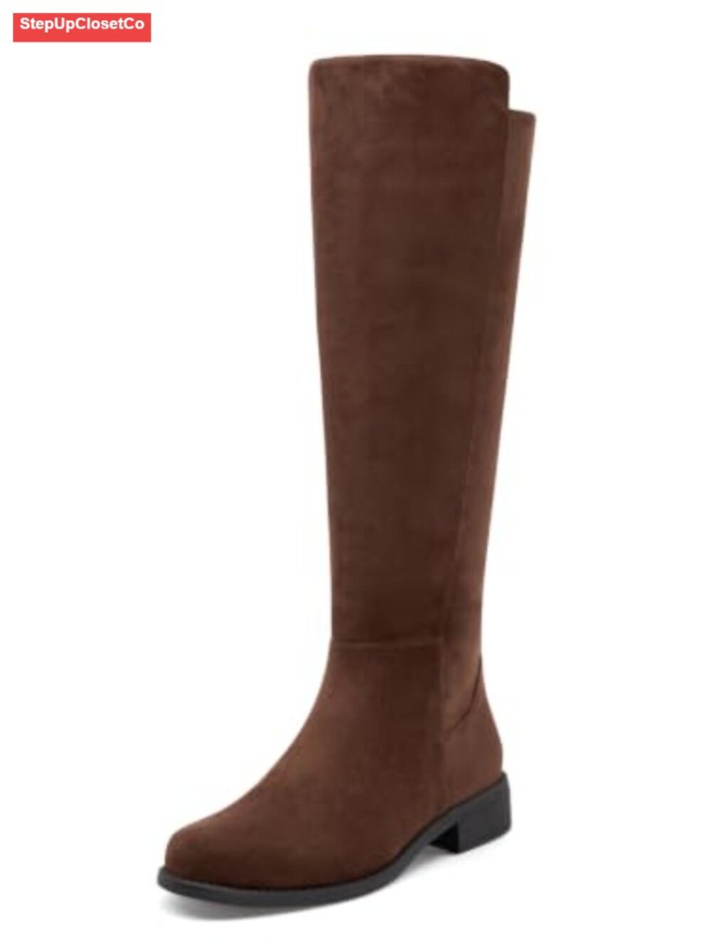 Faux Suede Knee High Boots Women Low Block Heel Round Toe Side Zip Riding Boots